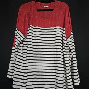 Maurices Red and White Striped Long Sleeve Top with Heart Elbow Patch 3X